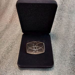 Hans Hansen MODERNIST BLACK with Silver BROOCH + Velvet Box